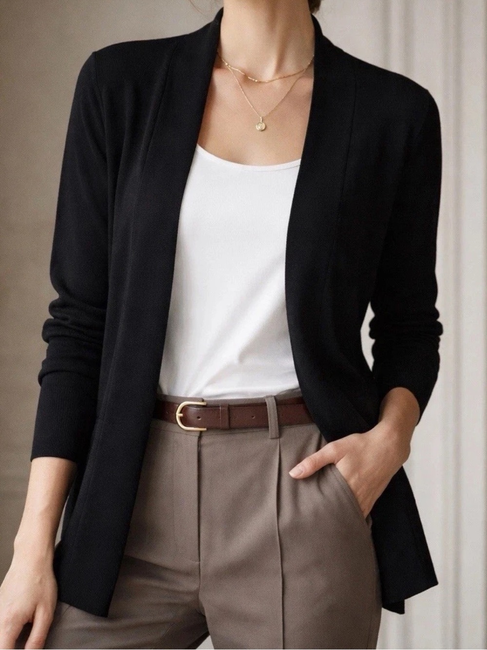 Adrienne Vittadini Open Front Cardigan Sweater Women’s Small Black Soft Chic